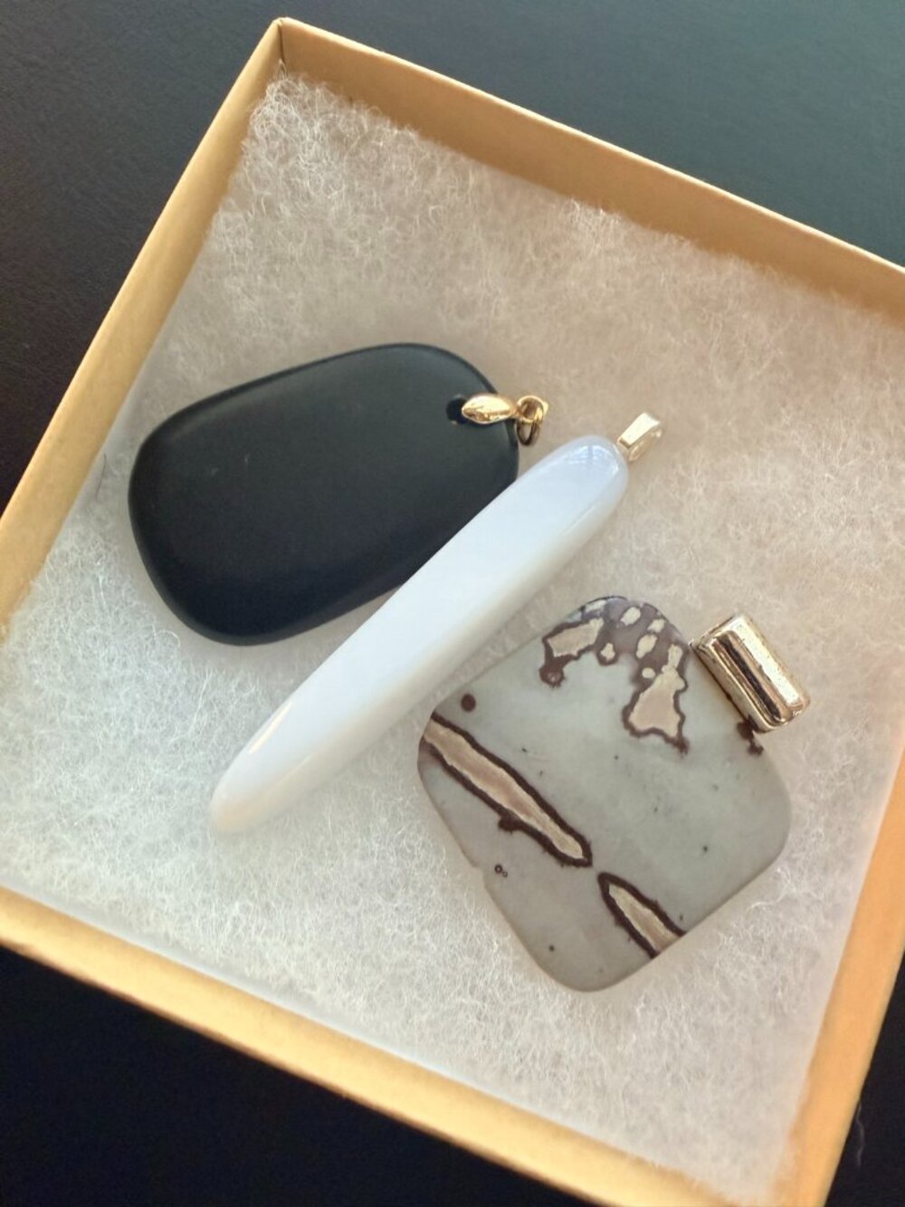 Natural Stone Pendant Lot of 3 Black Stone White Agate Jasper